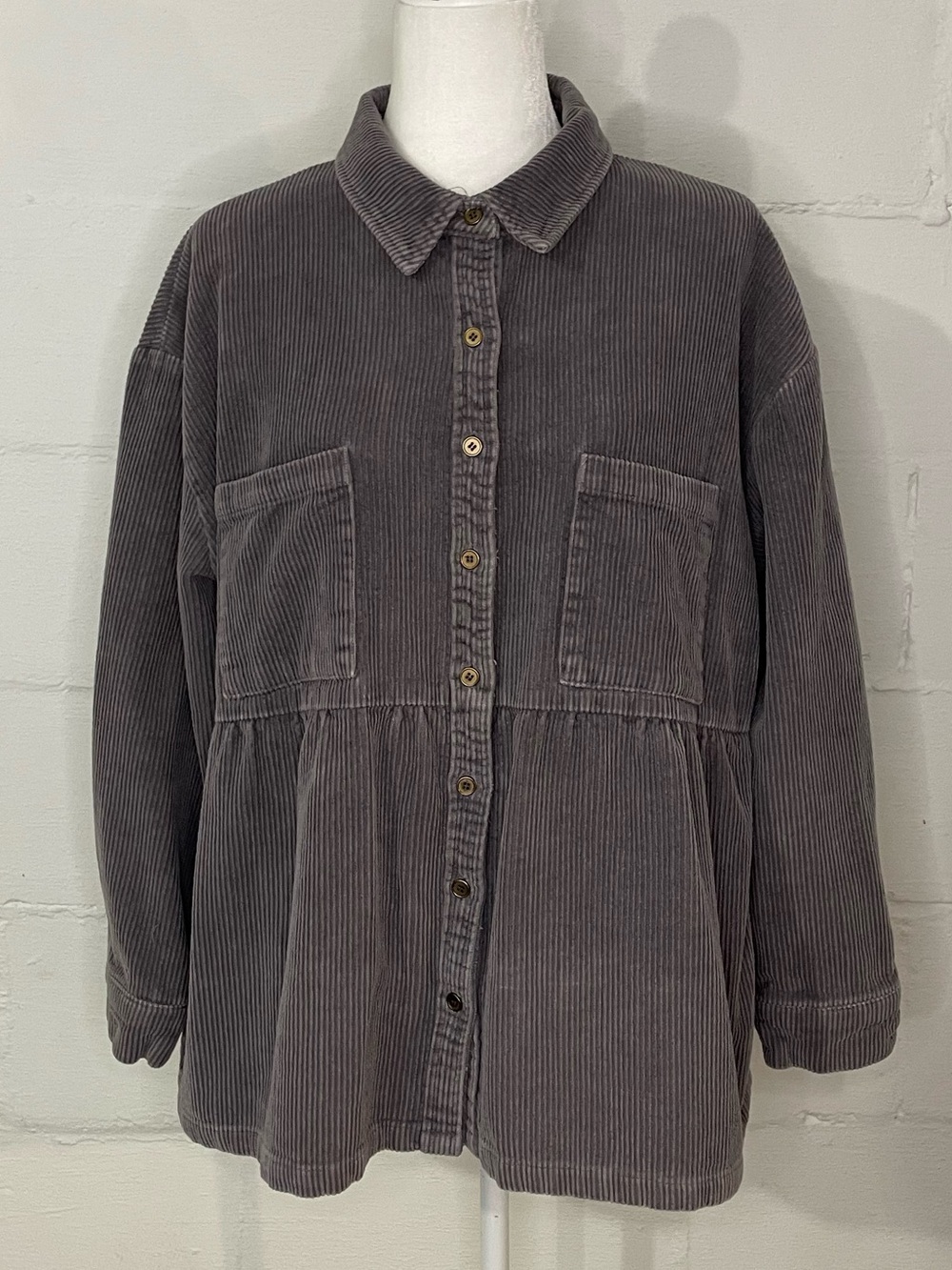 Relaxed Corduroy Button-Down Shirt - Gray